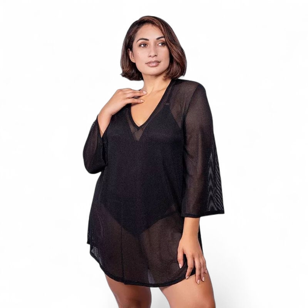 🆕 Jordan Taylor Bondi Chevron Mesh Tunic Cover-up Womens Size Large Black